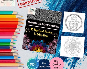 Libro para colorear mandalas: 10 láminas mágicas de aventuras para imprimir (descarga instantánea)