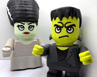 3D Printed Frankenstein & Bride Figures: Spooky Halloween Decor Set
