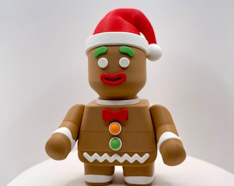 3D Printed Gingerbread Man Chunkie with Santa Hat | Holiday Decor