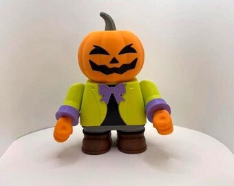 3D Printed Pumpkin Man: Colorful Halloween Collectible Toy