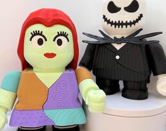 Jack & Sally Inspired 3D Printed Figures – Handmade Halloween Decor Set