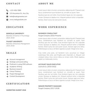 Puede incluir: Un currículum vitae en blanco y negro con el título "YOUR NAME" en la parte superior. El currículum incluye información de contacto, educación, habilidades, experiencia laboral y certificaciones.