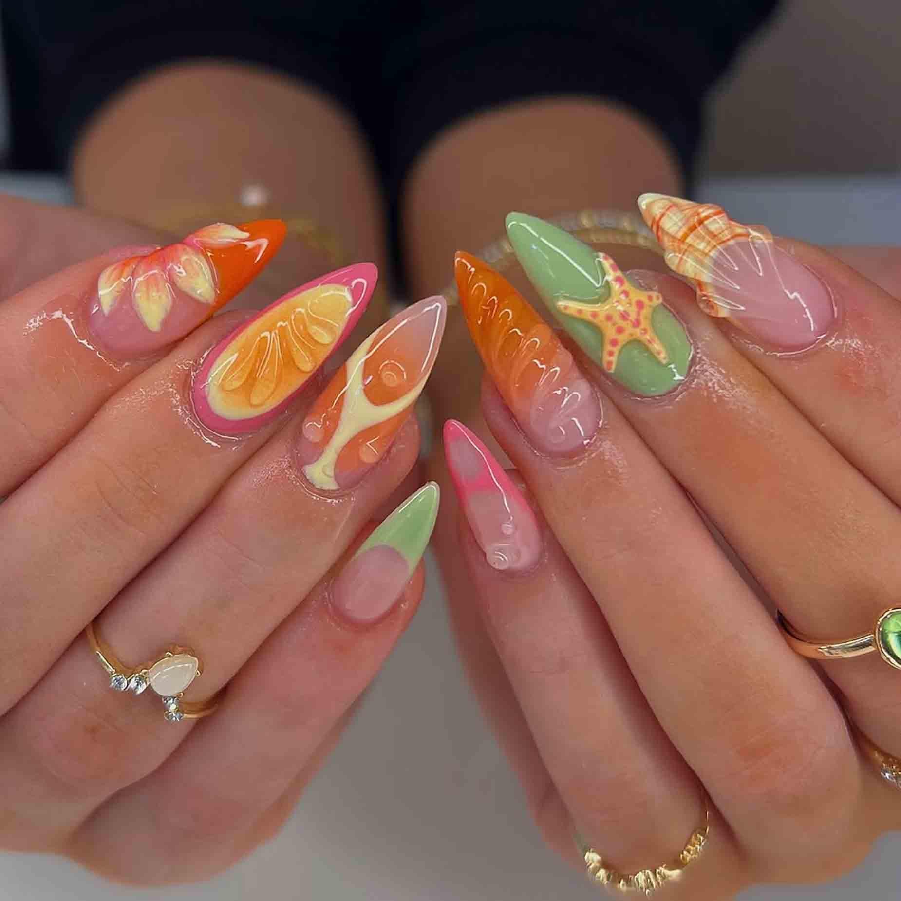 Summer Orange Tropical Reef Nails
