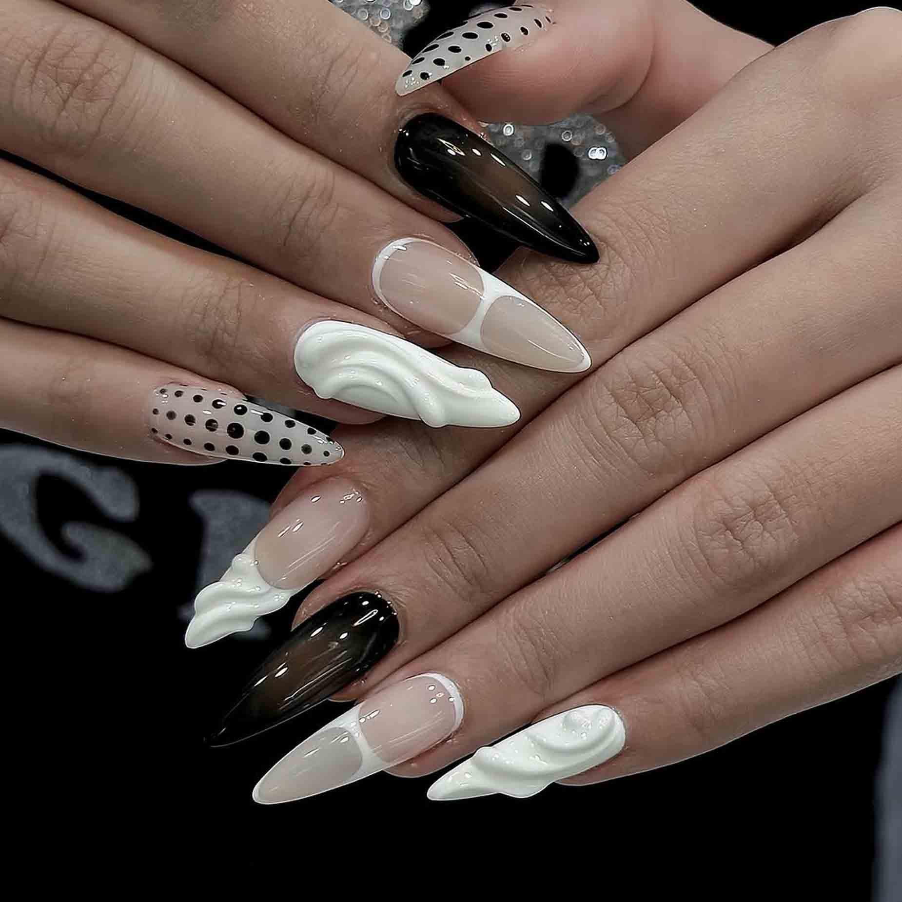 nail designs for black and white dress Black and white nail art for polka dot dress