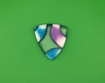 Handmade Tagua Nut Guitar Pick: Mosaic Stone Inlay, Vegan Plectrum, Canvas Gift Bag