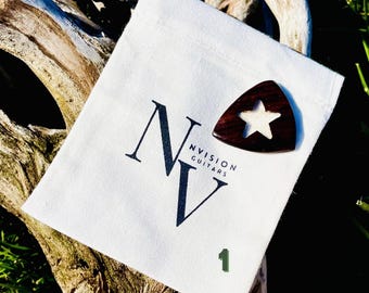 Handmade Guitar Pick, Exotic Wood, Acrylic Inlay, Canvas Pouch