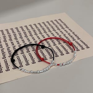 Morse Code Custom Bracelet Black String, Sterling Silver Secret Gift for Him Her