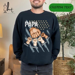 Custom Papa Shirts with Grandkid&#39;s Name and Fist Bump Graphic, Personalized Grandpa Gift for Father&#39;s Day, Christmas, or Birthday