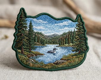 Custom Nature Landscape Patch, Mountain Lake Embroidery Patch, Forest Scene Badge, Camping Patch, Hiking Gift, Outdoor Lover Gift