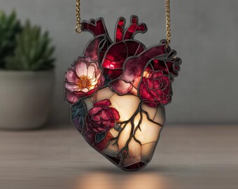 Custom Anatomical Heart Acrylic Suncatche – Floral Window Hanging –Romantic Dark Art Decor – Mother’s Day Gift – Unique Gift