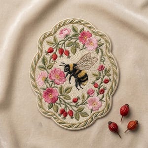 Custom Embroidered Bee Patch, Floral Garden Gifts for Women, Flower Iron On for Jacket Hat, Nature Botanical Wildflower Holiday Gift, Animal