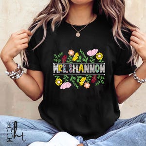 Wildflower Teacher Name Shirt, Personalized Teacher T Shirt, Custom Teacher Shirts, Gift for Teacher, Grade on Sleeve, Groovy Teacher Shirt