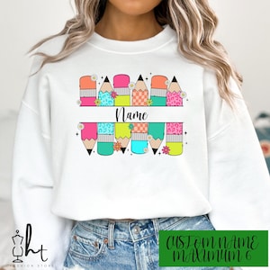 Personalized Teacher T-Shirt: Custom Name Pencil Design