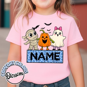 Magliette di Halloween personalizzate per bambine - Maglietta con nome personalizzato, zucca, fantasma e strega - Grazioso vestito autunnale per bambine e ragazze per la festa di "dolcetto o scherzetto"