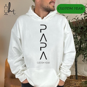 Personalized Papa Shirts with Vertical Text and Custom Year, Minimalist Father&#39;s Day Gift, Mordern Crewneck for Dad, Grandpa, Gift for Dad.
