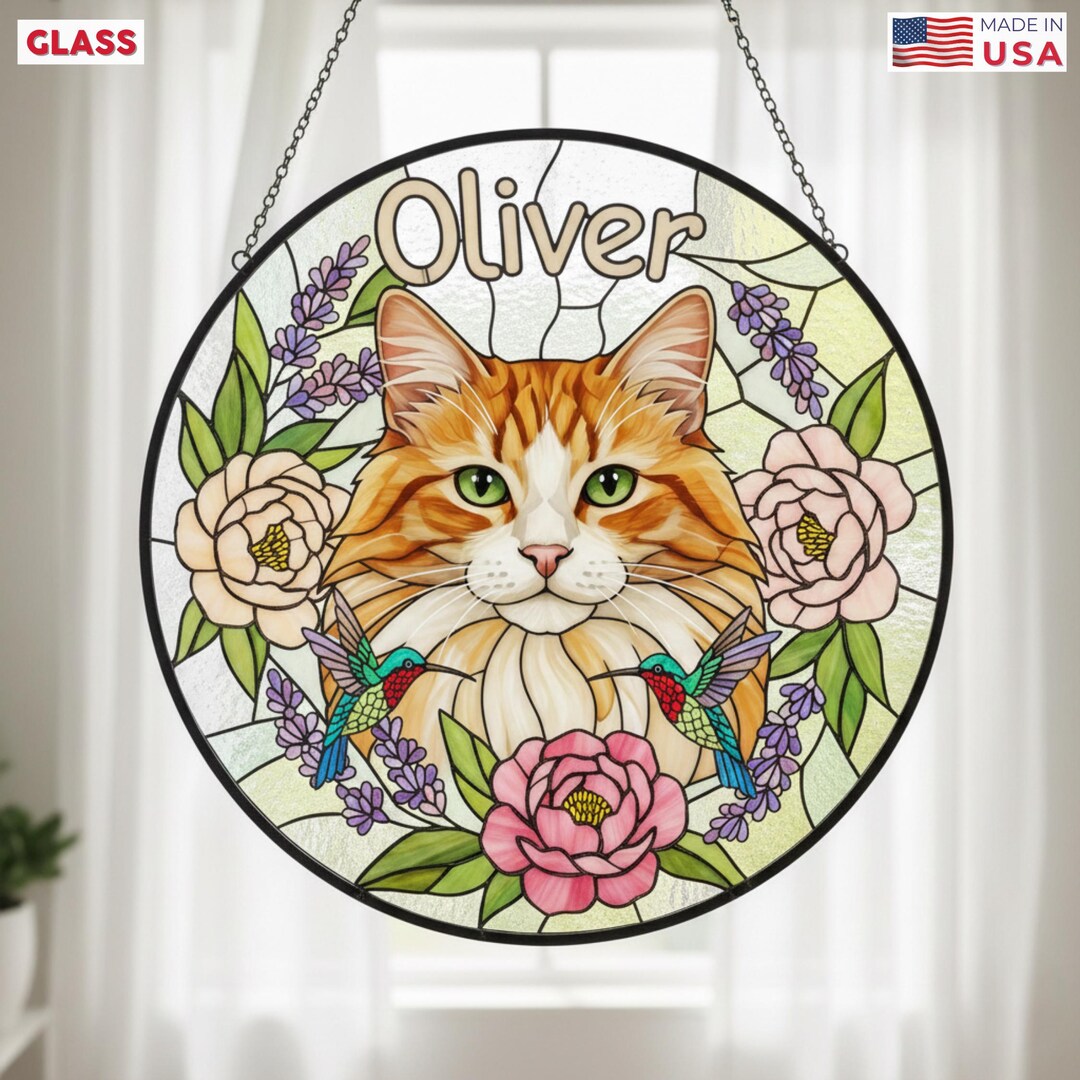 Custom Cat Stained Glass Suncatcher – Custom Pet Memorial Window ...