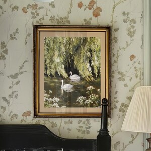 Swans in Willows Fine Art Print: Pond Scene Nature Wall Art image 3