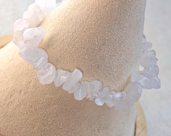 White Phantom Quartz Chip Bracelet: Natural Healing Crystal, Elastic Fit