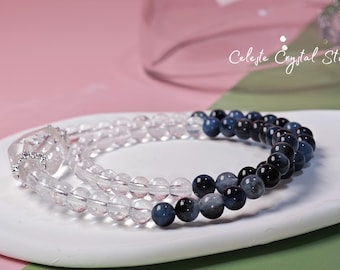 6mm Dual Strand Crystal Bracelet - White Crystal and Aquamarine