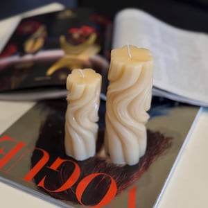 Twisted Wavy Pillar Soy Wax Candle Set(of two)-Elegant Handmade Decor/ Silky Pillar Candles/Sculptural candle/Handmade gift/Handcrafted