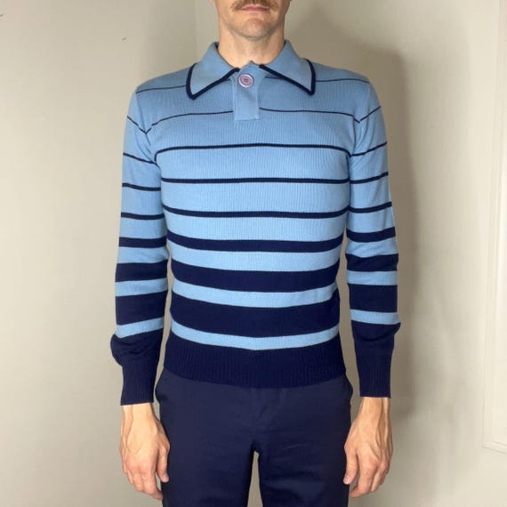 Vintage 70s Striped Acrylic Sweater - Sundowner Disco V-Neck (S/M)