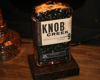 Knob Creek Bourbon Bottle Lamp – Handmade Whiskey Decor – Rustic Bar Lamp – Man Cave / Home Bar Lighting (SHADE NOT INCLUDED)