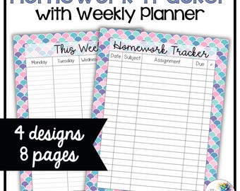 Printable Homework Tracker, Weekly Calendar, Pastel Assignment Tracker, Student Planner, Homework List, Student Organization, Middle School