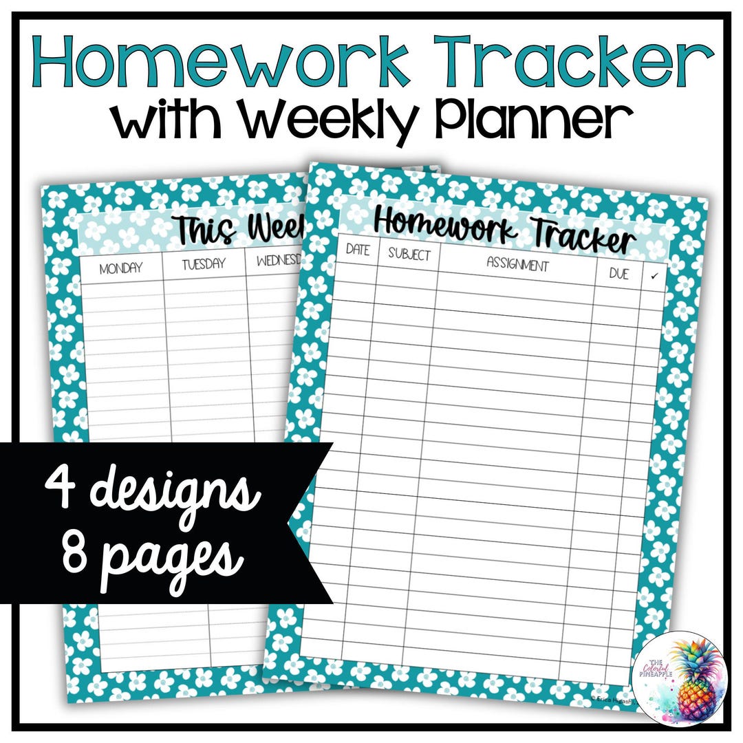 Printable Homework Tracker, Weekly Calendar, Student Planner ...