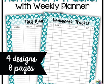 Printable Homework Tracker, Weekly Calendar, Student Planner, Assignment Tracker, Middle School Planner, Colorful High School Planner
