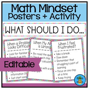 Math Mindset Classroom Posters & BTS Activity, Middle School Math Decor