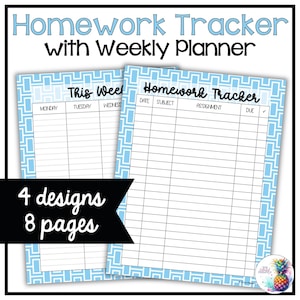 Printable Homework Tracker, Weekly Calendar, Student Calendar, Assignment Tracker, Homework Tracker, Colorful Student Planner, High School