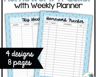 Printable Homework Tracker, Weekly Calendar, Student Calendar, Assignment Tracker, Homework Tracker, Colorful Student Planner, High School