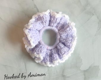 Gehäkeltes Rüschen Scrunchie: Pastell Lila Haargummi