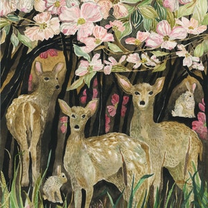 Art Print Dogwood and Deer