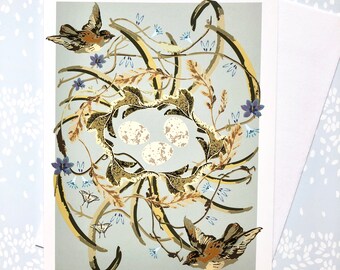 Greeting Card Blank Sparrows Nest