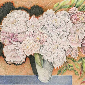 Colored Pencil Art Print of Original Drawing Peonies