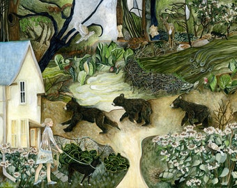 Art Print of Original Painting Three Bears Along the Swamp