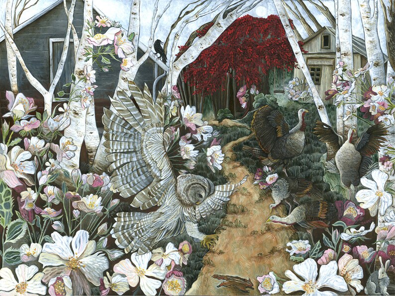 Art Print of Pleasant Barn with Owl Original Acrylic Painting image 1
