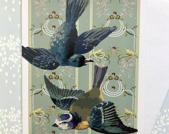 Birthday Card Greeted with Blue Birds