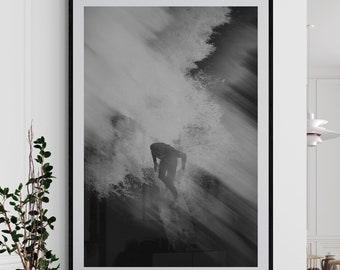 Black and White Surf Photography, Blurred Motion Surf Art, Los Angeles Surf Print, Moody Coastal Wall Art, Vintage Ocean Wave Decor
