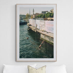 Istanbul Street Photography Print, Kids Playing in Bosphorus River, Candid Travel Photography, Urban Wall Art, Turkey Cityscape Print