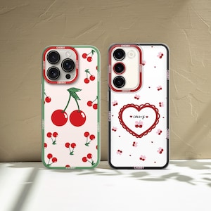 Cherry Phone Case Cute Bow Cover for iPhone 16 Pro Max, 15, 14 Plus, iPhone 13 Mini, 12, Samsung S25Ultra, S24Fe, S23Fe, A56, A55, A36, A15