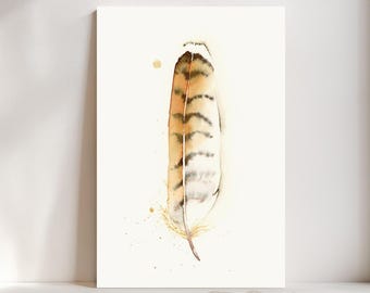 Hawk Feather Watercolor Giclée Print, Brown Feather,  Boho Farmhouse Decor #335/500