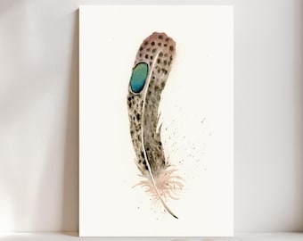 Pheasant Feather Watercolor Giclée Print, Dark brown Feather,  Boho Farmhouse Decor #275/500