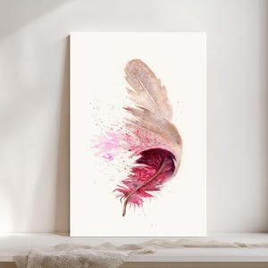 Cardinal Feather Watercolor Giclée Print, Pink Feather,  Boho Farmhouse Decor #149/500