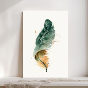 Macaw Feather Watercolor Giclée Print, Dark teal Feather,  Boho Farmhouse Decor #152/500