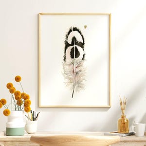 Nature Inspired Ostrich Feather Print Watercolor Bird Artwork Modern Home Accent Boho Wall Decor Premium Gallery Display Farmhouse Style Interior Design Kitchen Bedroom Living Room Beautiful Rustic Collection Fine Art Piece