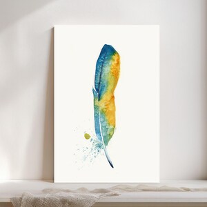 Macaw Feather Watercolor Giclée Print, Blue Feather,  Boho Farmhouse Decor #292/500