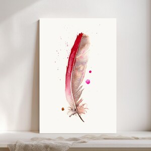 Cardinal Feather Watercolor Giclée Print, Red Feather,  Boho Farmhouse Decor #196/500
