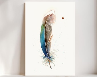 Heron Feather Watercolor Giclée Print, Blue Feather,  Boho Farmhouse Decor #301/500
